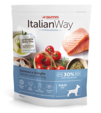 ITALIAN WAY - Безглютеновый корм для собак малых пород с чувствительной кожей, лосось и сельдь  0,8 кг