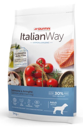 ITALIAN WAY - Безглютеновый корм для собак с чувствительной кожей, лосось и сельдь  12 кг